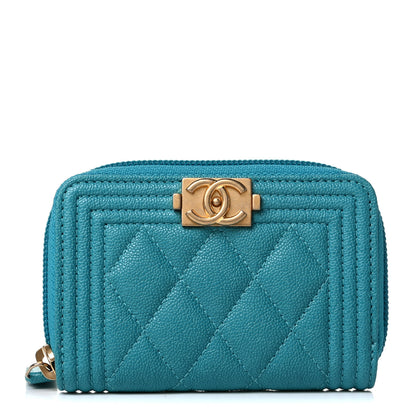 Chanel Caviar Quilted Boy Zip Around Coin Purse Wallet Turquoise 1 of 5