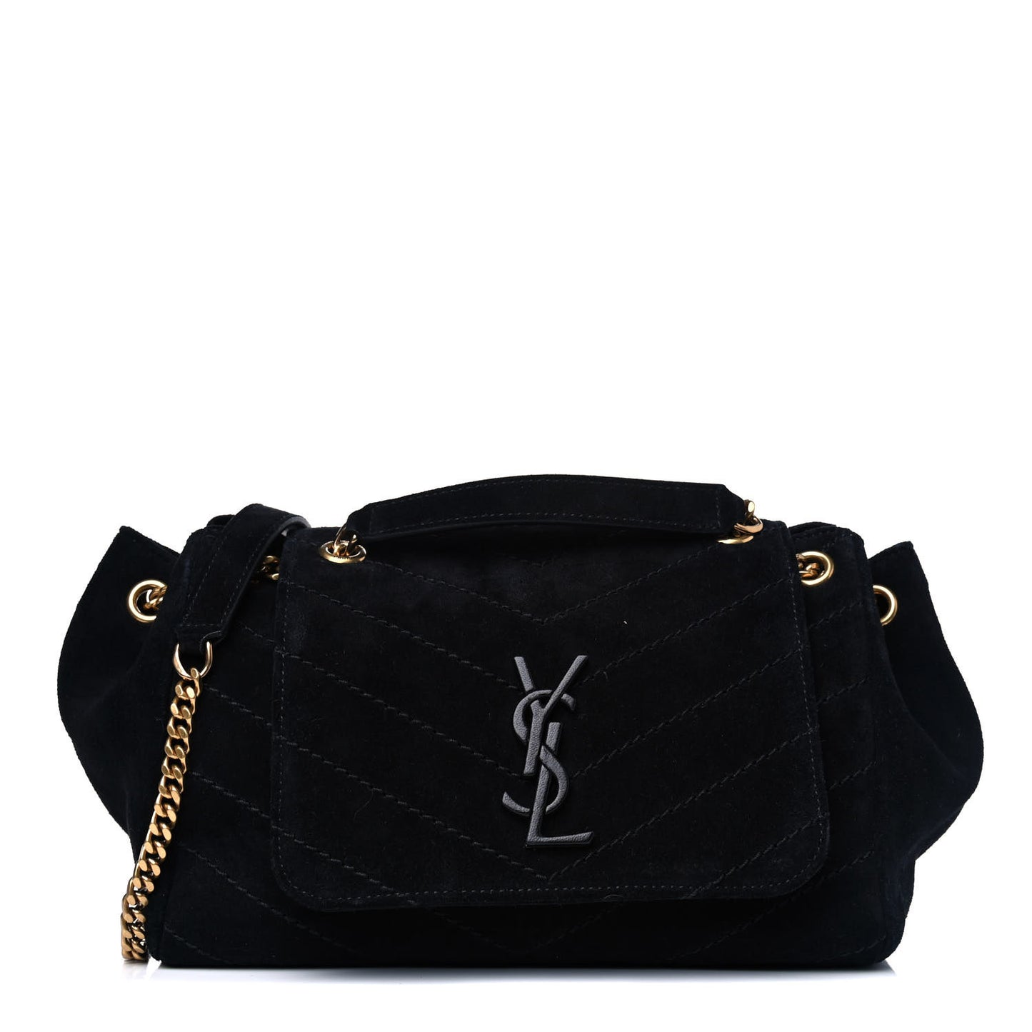 Suede Chevron Monogram Small Nolita Black