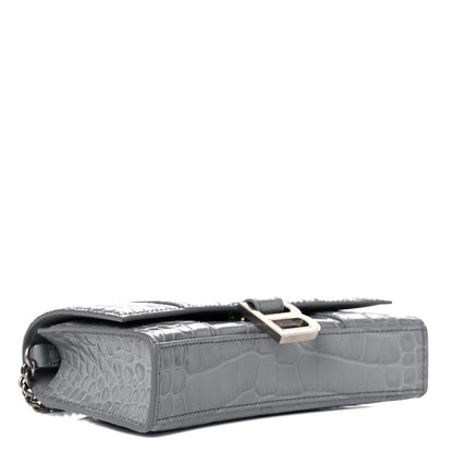 Balenciaga Shiny Calfskin Crocodile Embossed Hourglass Chain Bag Balenciaga Grey 4 of 10