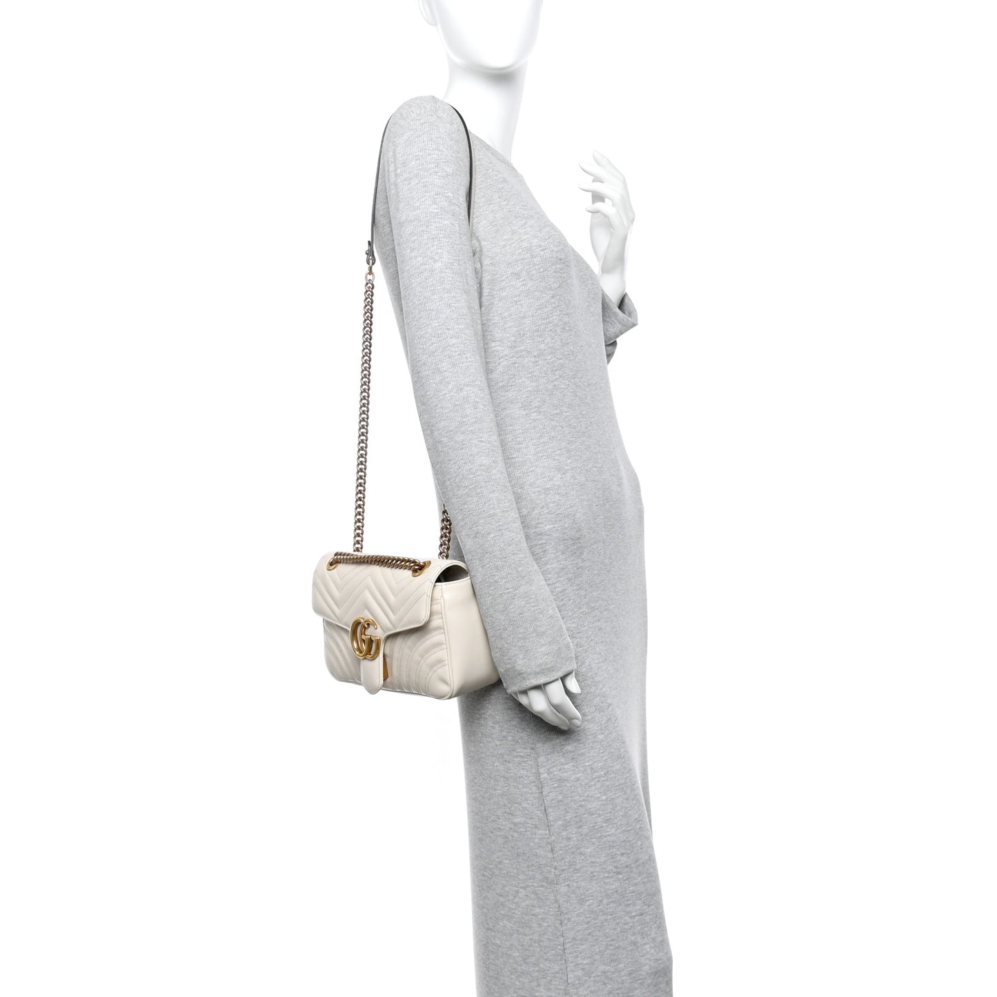 Calfskin Matelasse Small GG Marmont Shoulder Bag White