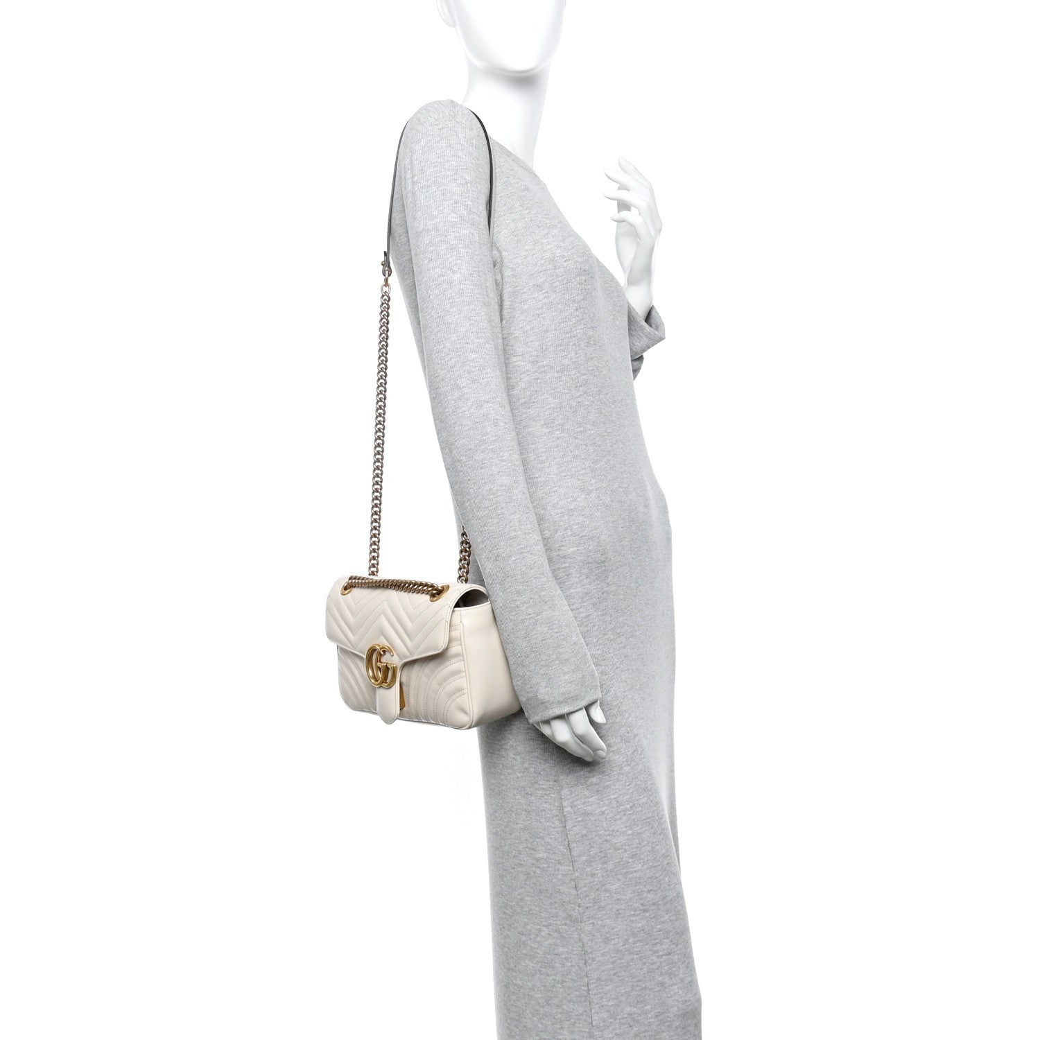 Gucci Calfskin Matelasse Small GG Marmont Shoulder Bag White 2 of 13