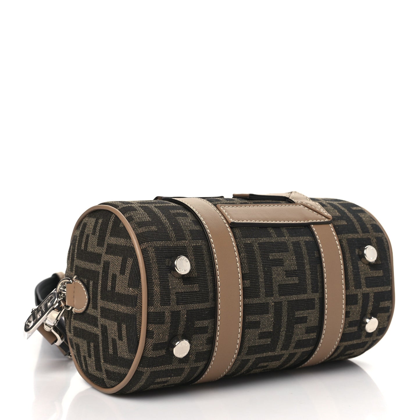 Recycled Fabric Jacquard Vitello Grace FF 1974 Mini O'Lock Bowling Bag Tobacco Moro Sand