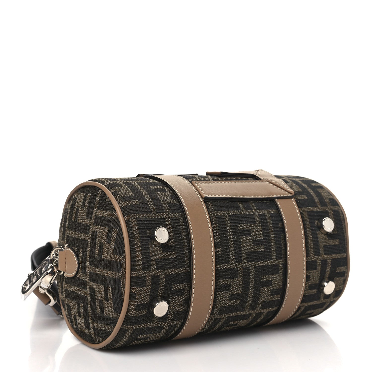 Fendi Recycled Fabric Jacquard Vitello Grace FF 1974 Mini O'Lock Bowling Bag Tobacco Moro Sand 4 of 10
