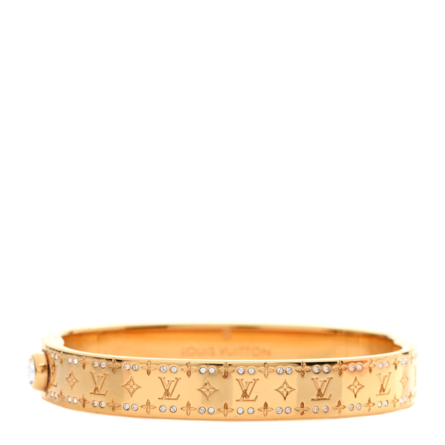 Louis Vuitton Brass Crystal Monogram Nanogram Strass Cuff S Gold 1 of 7