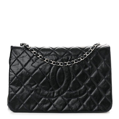 Chanel Glazed Calfskin Quilted CC XL Single Flap Navy 1 of 9