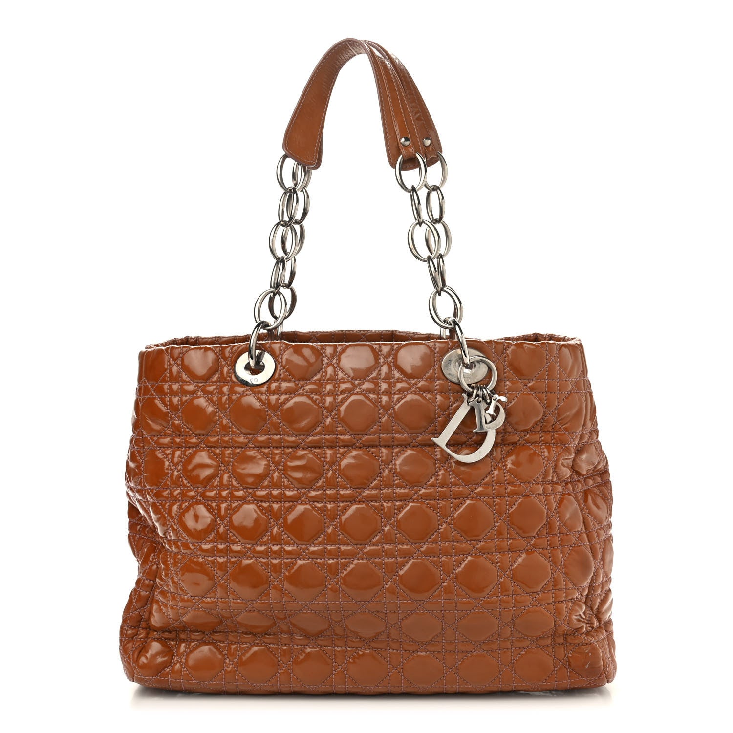 Christian Dior Patent Cannage Large Dior Soft Shopping Tote Brown 1 of 10