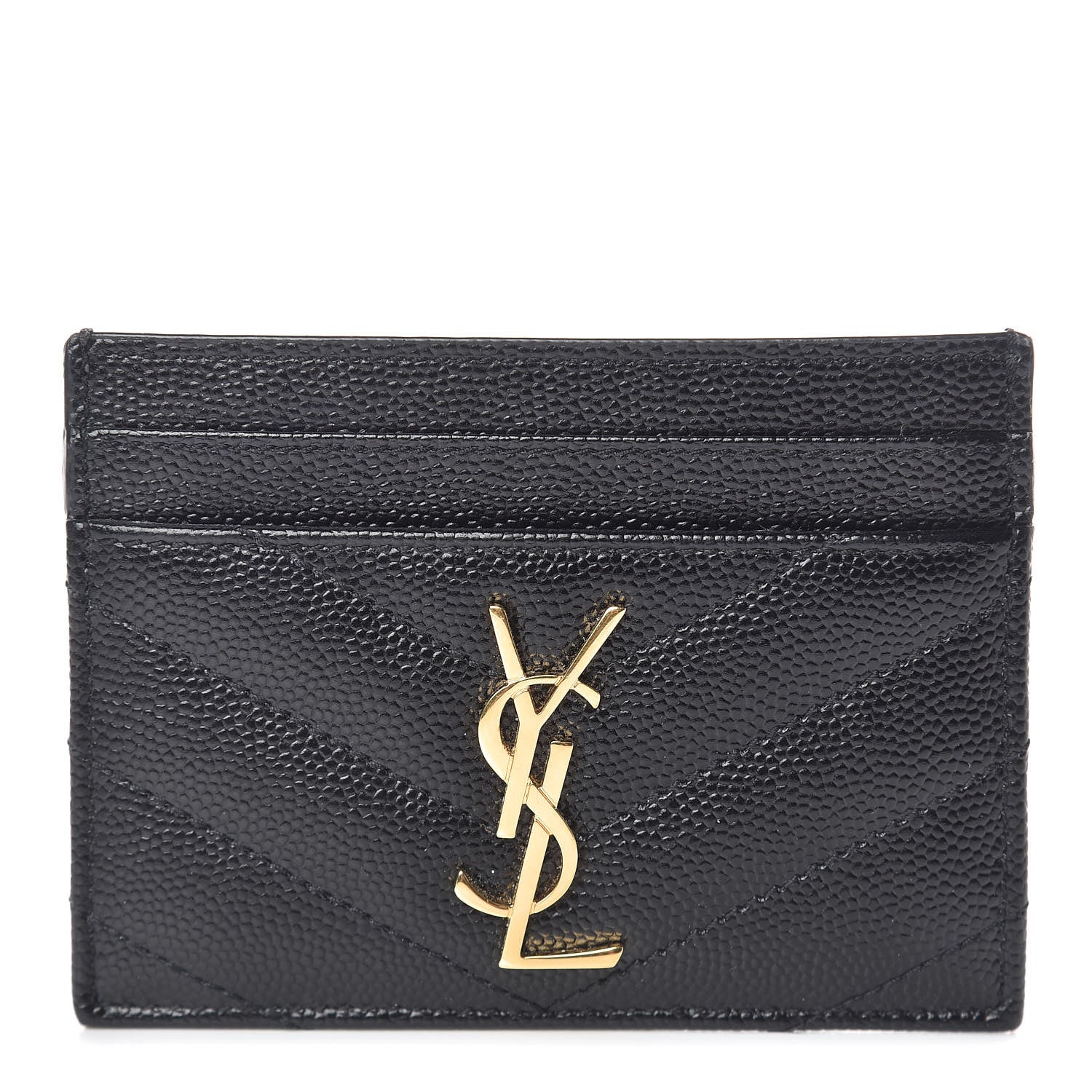 Saint Laurent Grain De Poudre Matelasse Chevron Monogram Credit Card Case Black 1 of 10