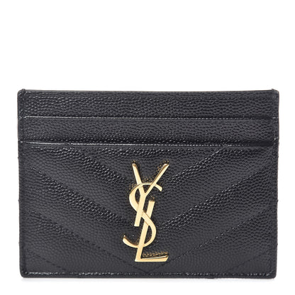 Saint Laurent Grain De Poudre Matelasse Chevron Monogram Credit Card Case Black 1 of 10