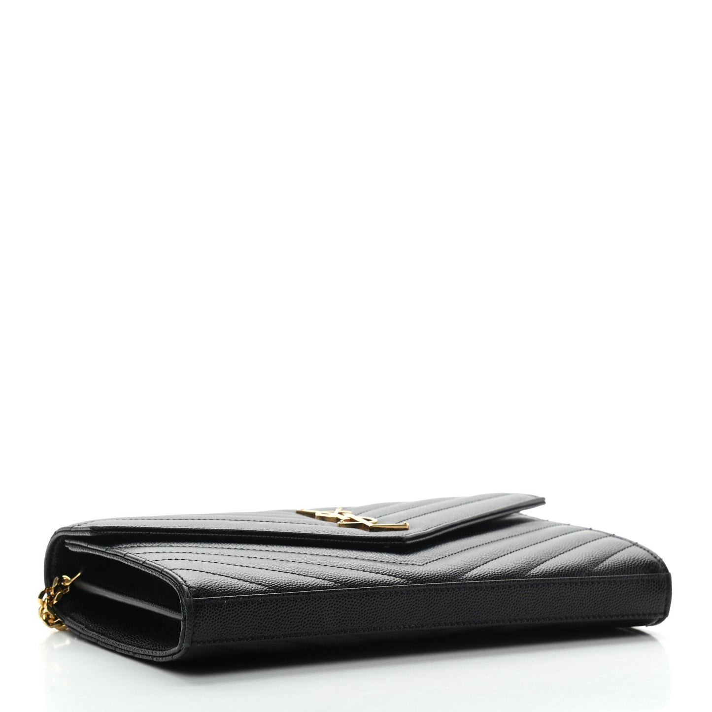 Grain De Poudre Matelasse Chevron Monogram Chain Wallet Black
