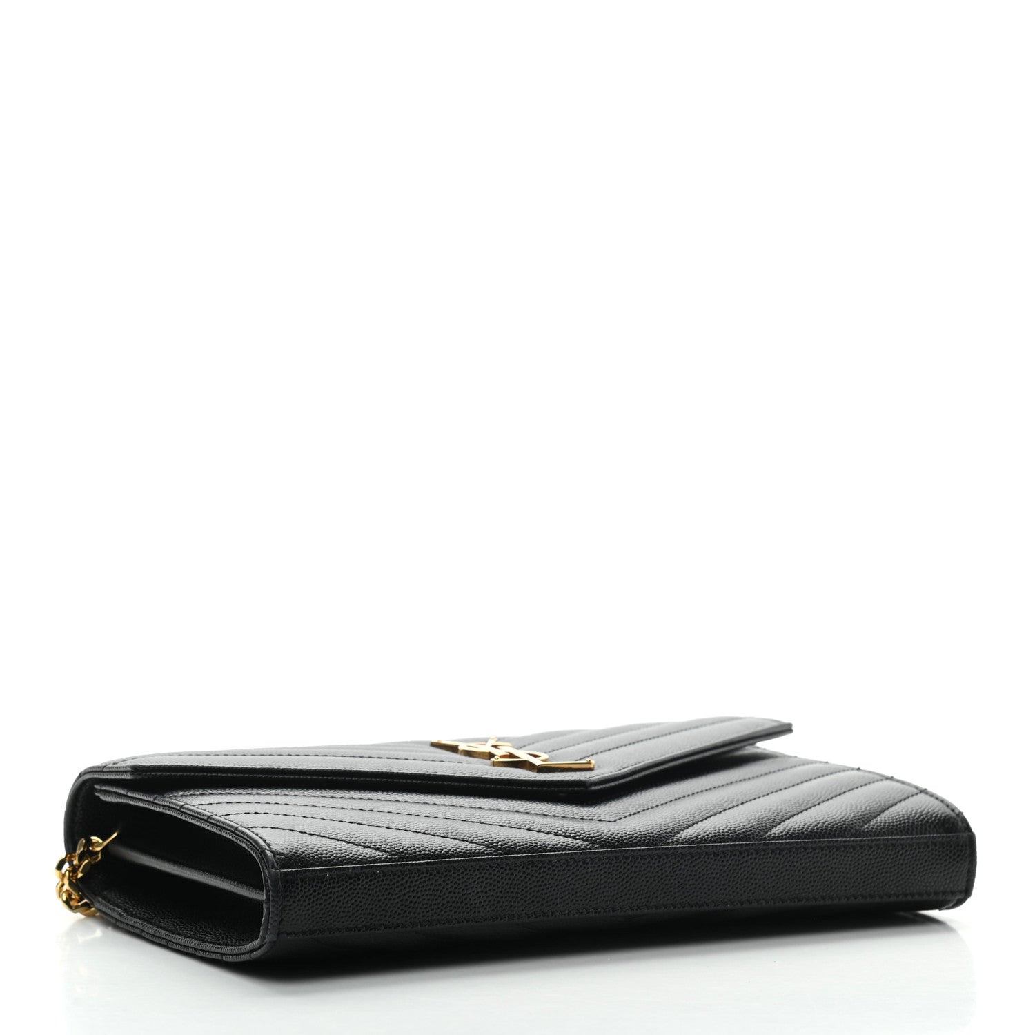 Saint Laurent Grain De Poudre Matelasse Chevron Monogram Chain Wallet Black 4 of 9