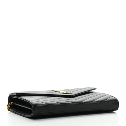 Saint Laurent Grain De Poudre Matelasse Chevron Monogram Chain Wallet Black 4 of 9