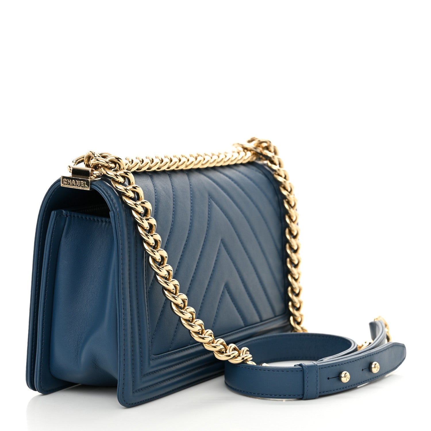 Chanel Lambskin Chevron Quilted Medium Boy Flap Blue 3 of 11