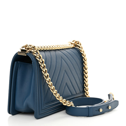 Chanel Lambskin Chevron Quilted Medium Boy Flap Blue 3 of 11