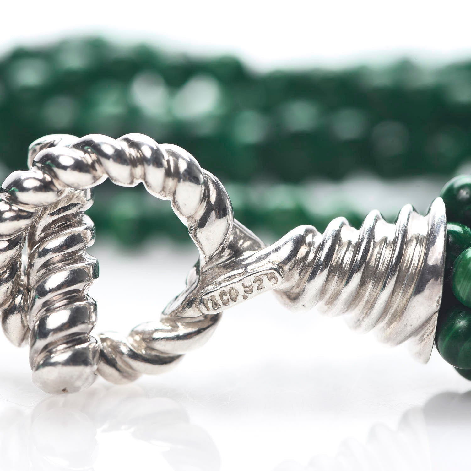 Tiffany Sterling Silver Malachite Torsade Toggle Necklace 5 of 5