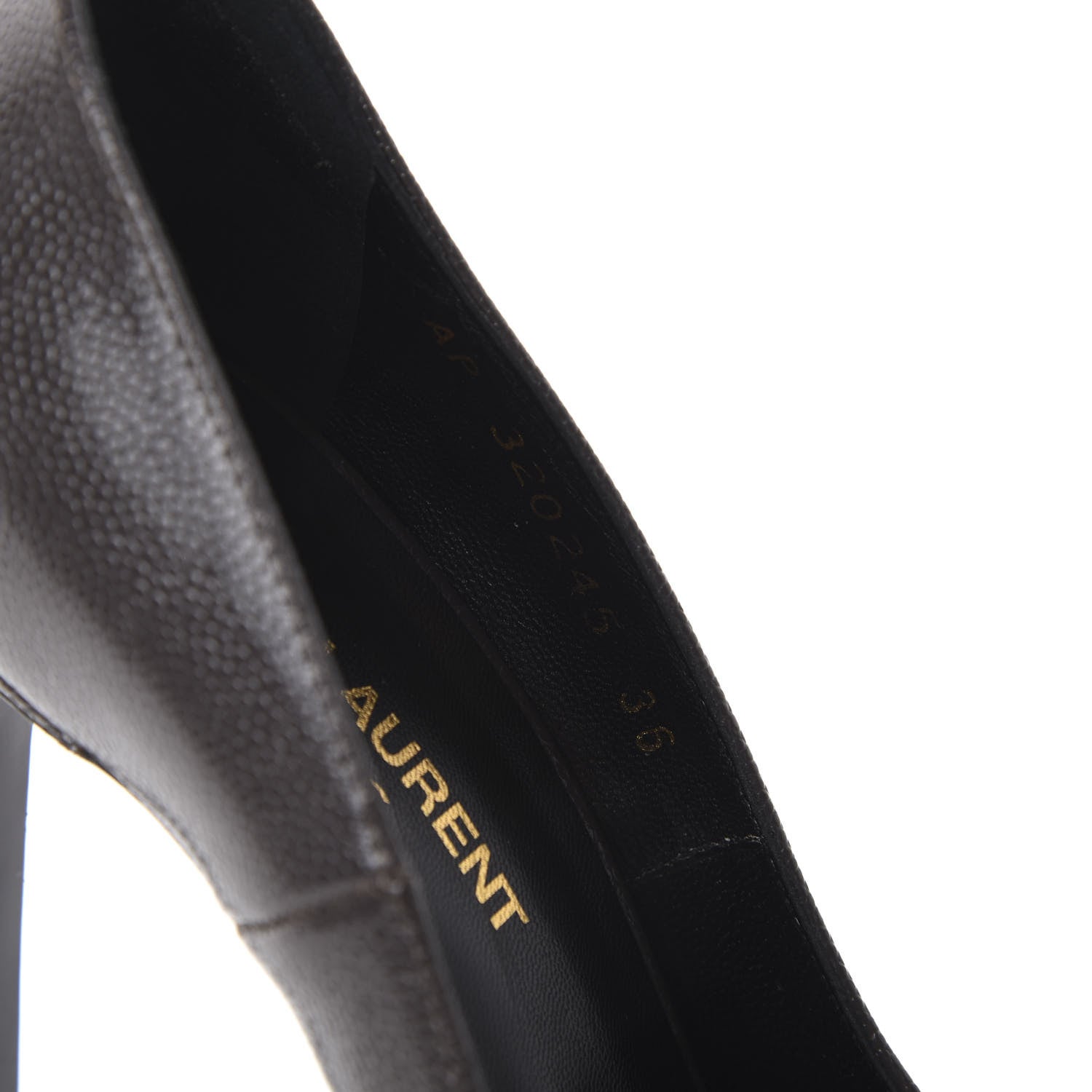 Saint Laurent Pebbled Patent Calfskin Janis Platform Pumps 36 Road Grey 8 of 9