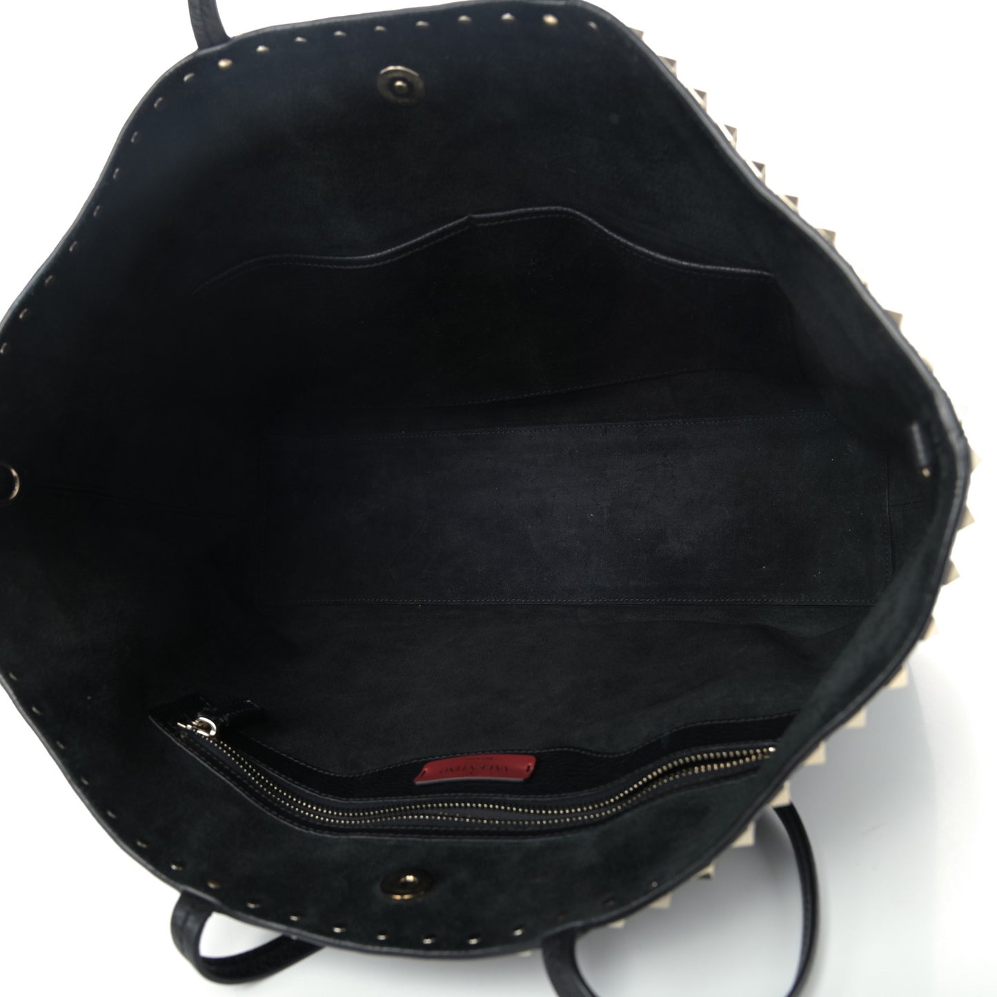 Grained Calfskin Rockstud Shoulder Tote Black