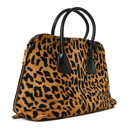 Prada Pony Hair Leopard Print Large Cavallino Miele Moro 2 of 9