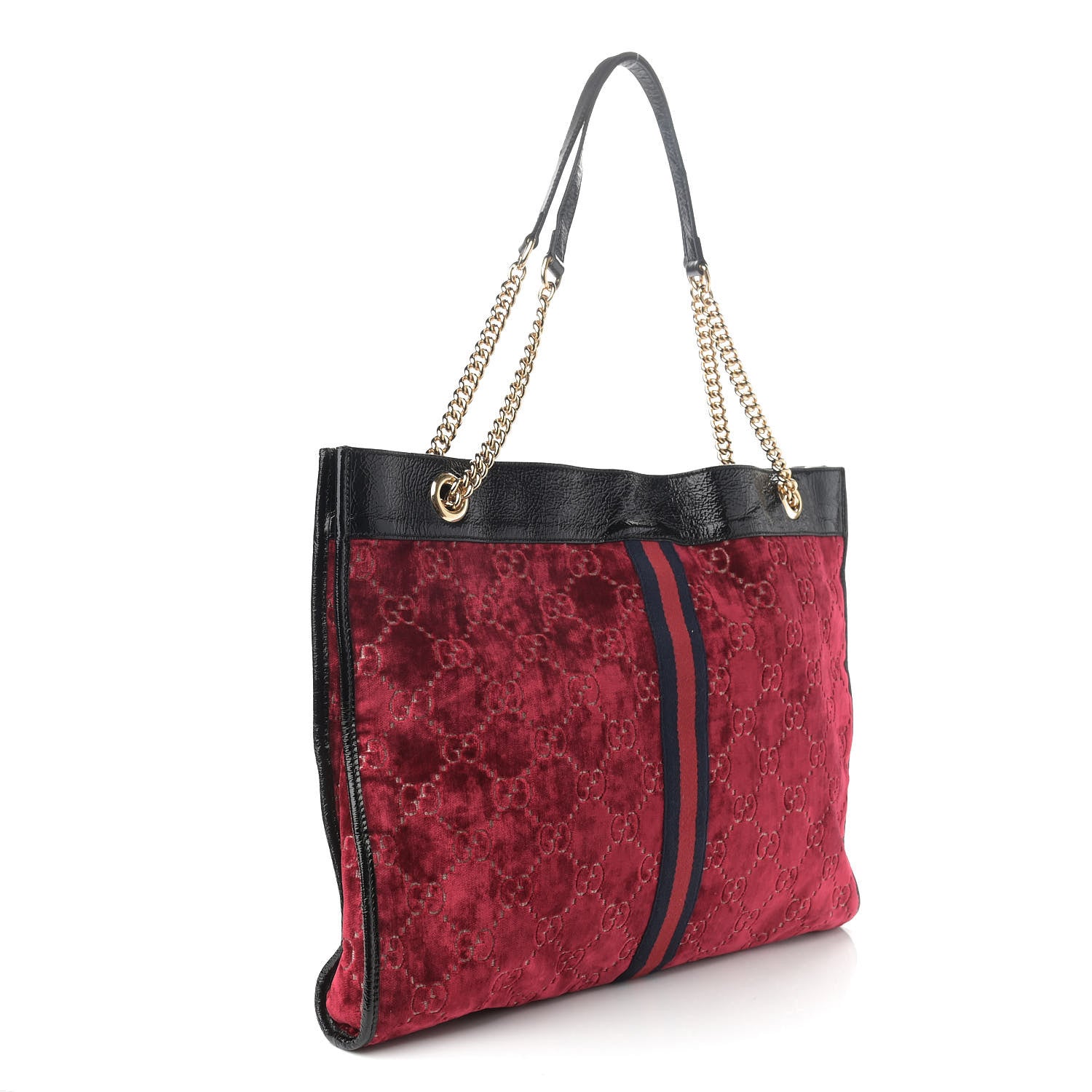 Gucci Velvet GG Monogram Large Rajah Chain Tote Red Cipria Black 4 of 16