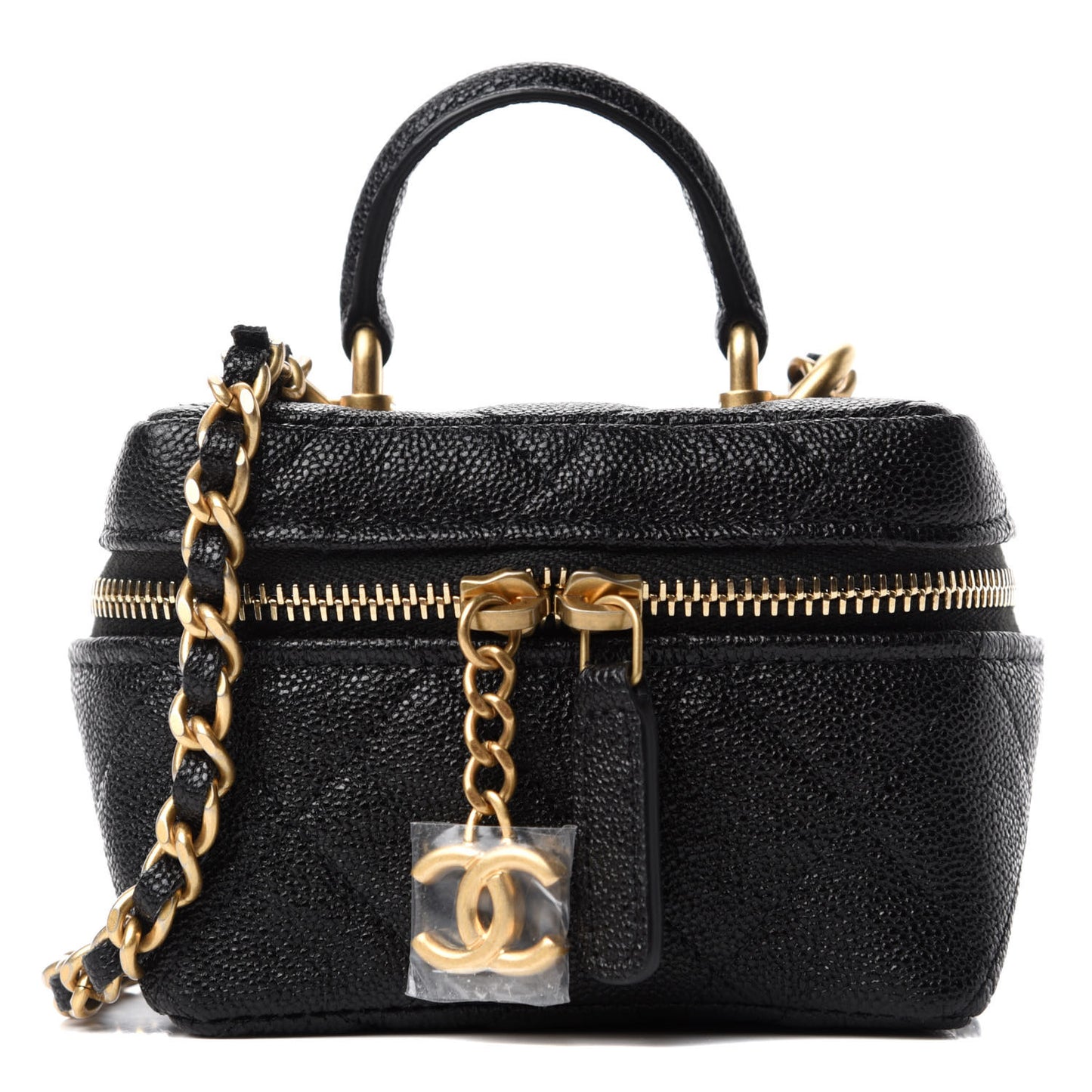 Caviar Quilted Mini Top Handle Vanity With Chain Black