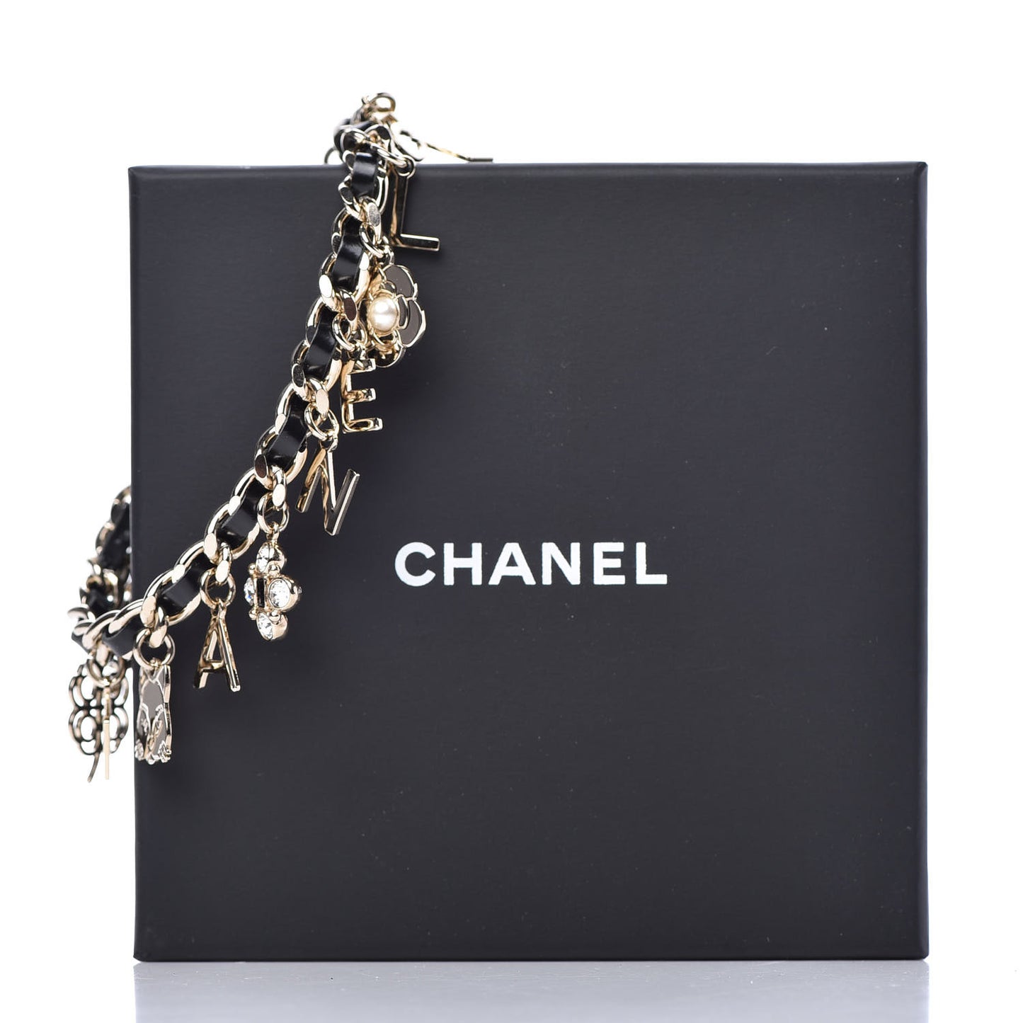 Lambskin Crystal CC Logo Charming Bracelet Gold Black