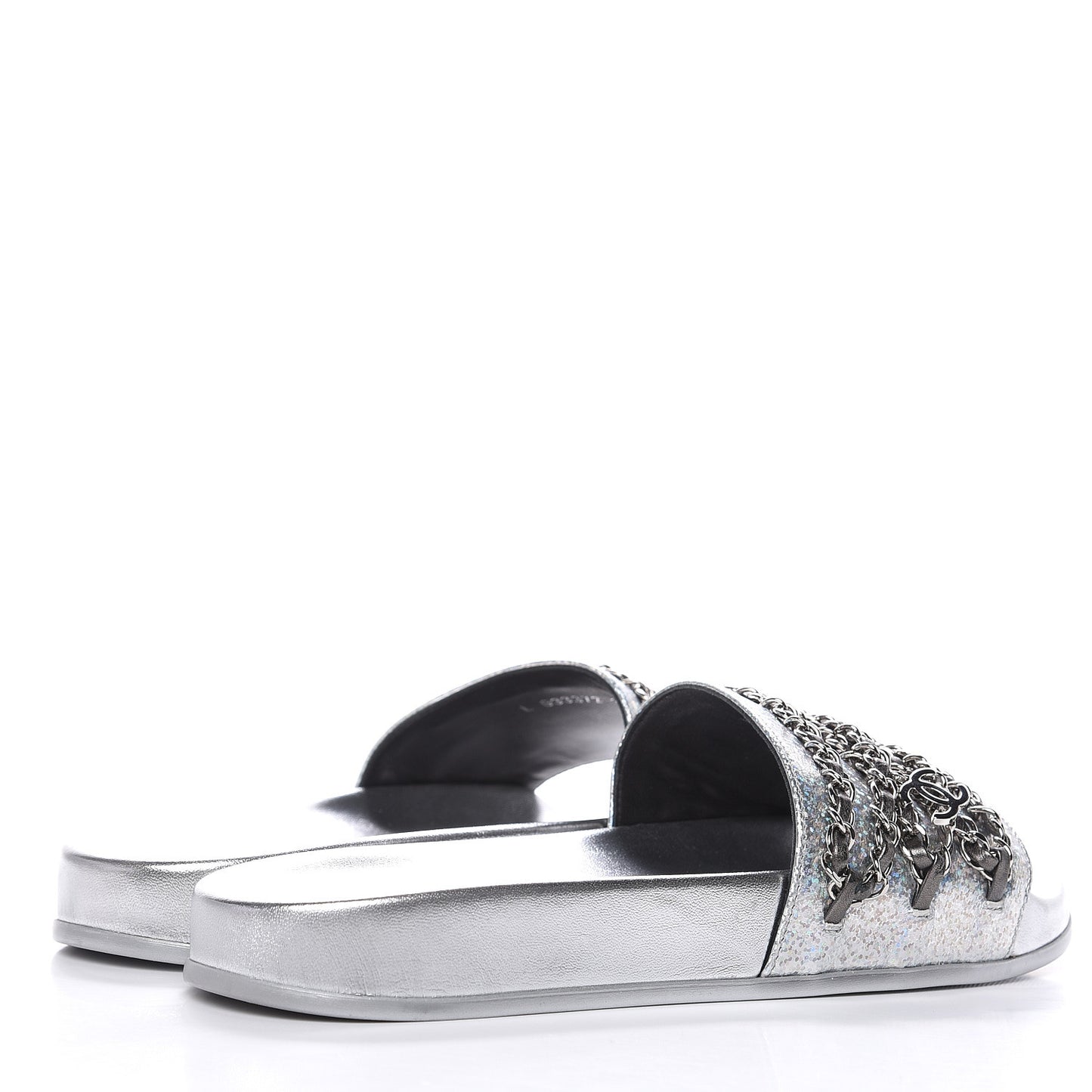Metallic Lambskin Chain Flat Sandals 38 Silver