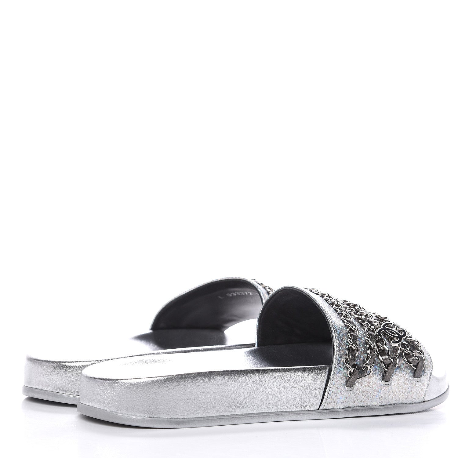 Chanel Metallic Lambskin Chain Flat Sandals 38 Silver 4 of 11