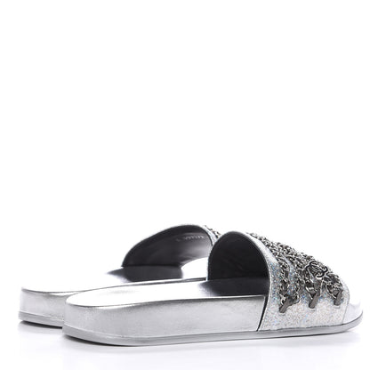 Chanel Metallic Lambskin Chain Flat Sandals 38 Silver 4 of 11