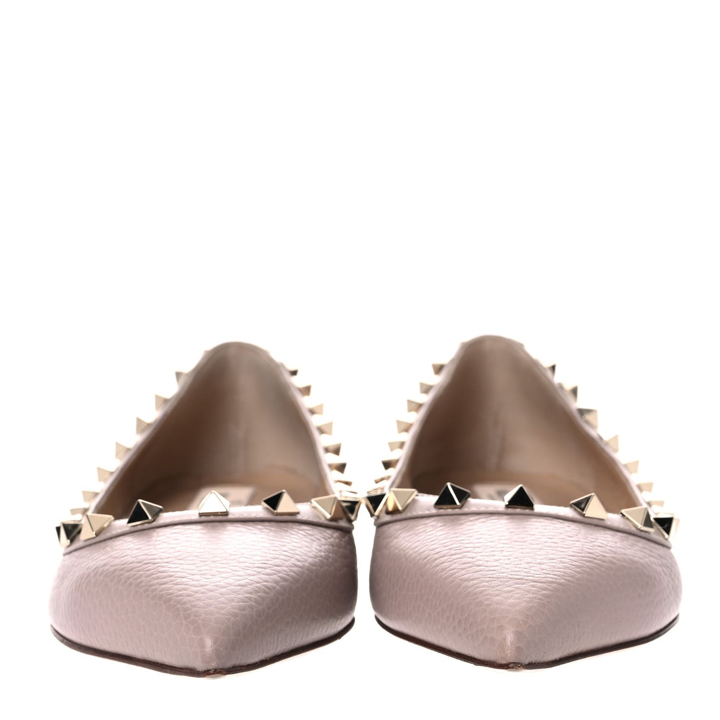 Pebbled Calfskin Rockstud Ballerina Flats 38 Poudre