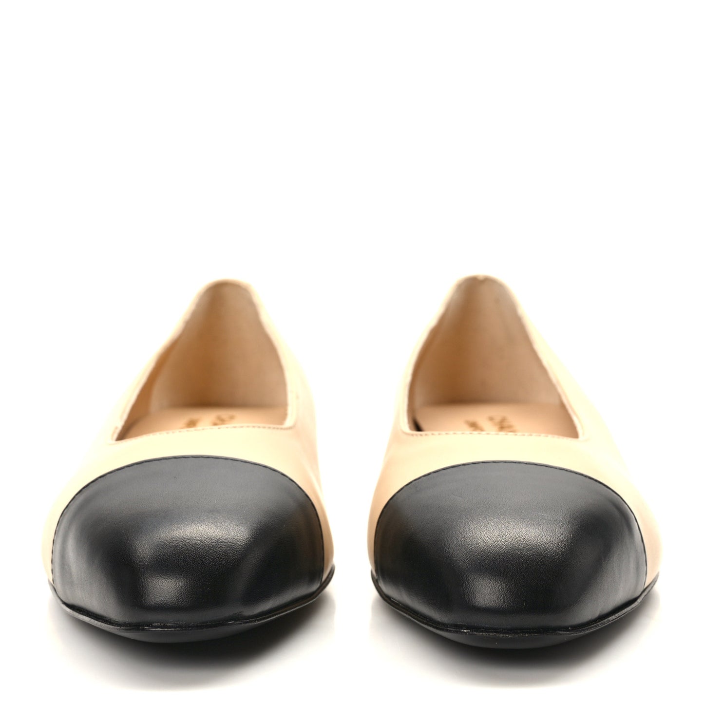 Lambskin Cap Toe CC Uniform Ballerina Flats 37.5 Beige Black