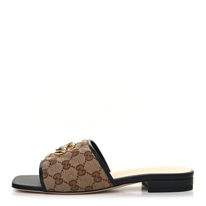 Gucci Monogram Matelasse Diagonal GG Marmont Flat Slide Sandals 37.5 Beige Ebony Black 1 of 8