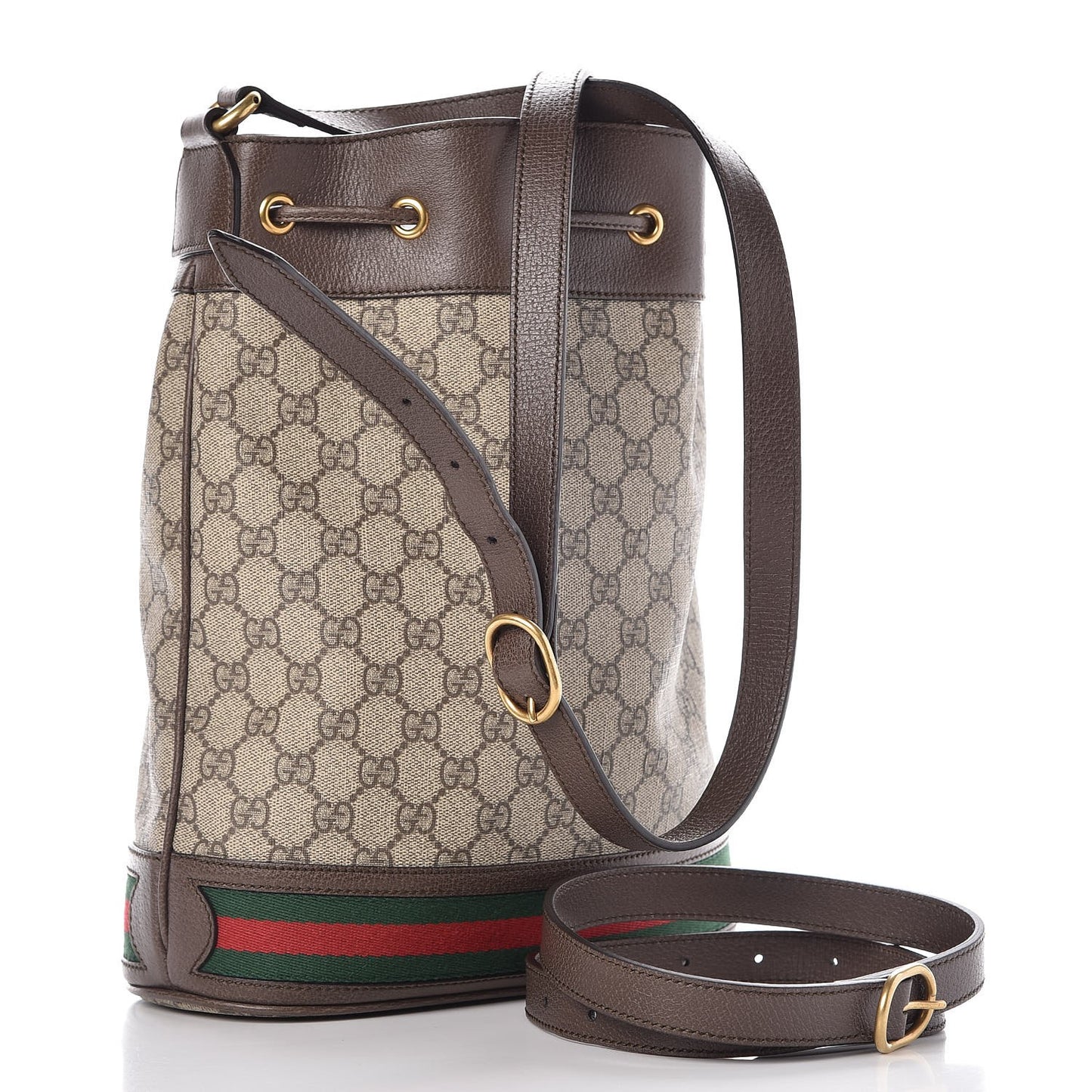 GG Supreme Monogram Web Ophidia Bucket Bag Brown