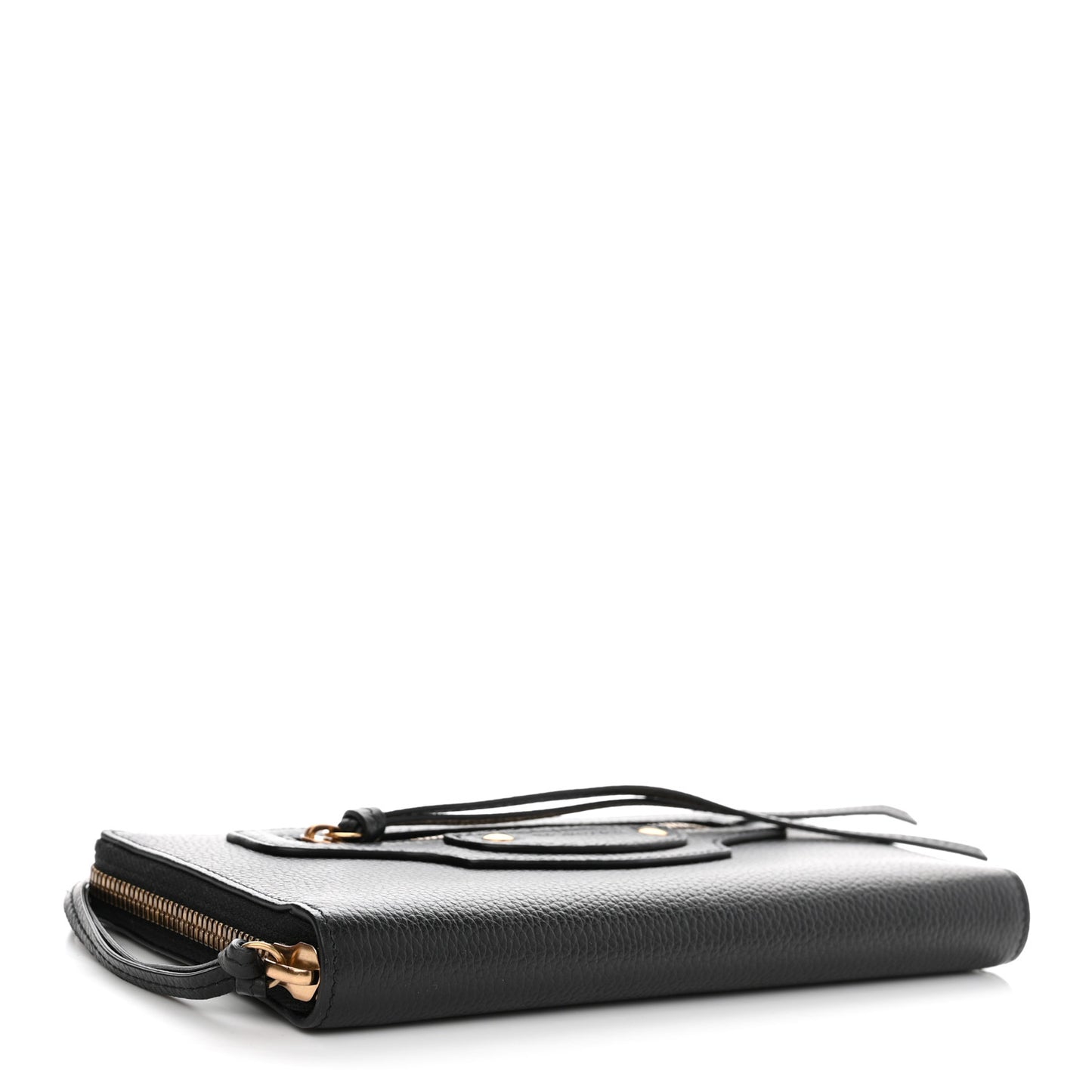 Grained Calfskin Neo Classic Gold Hardware Continental Zip Around Wallet Black