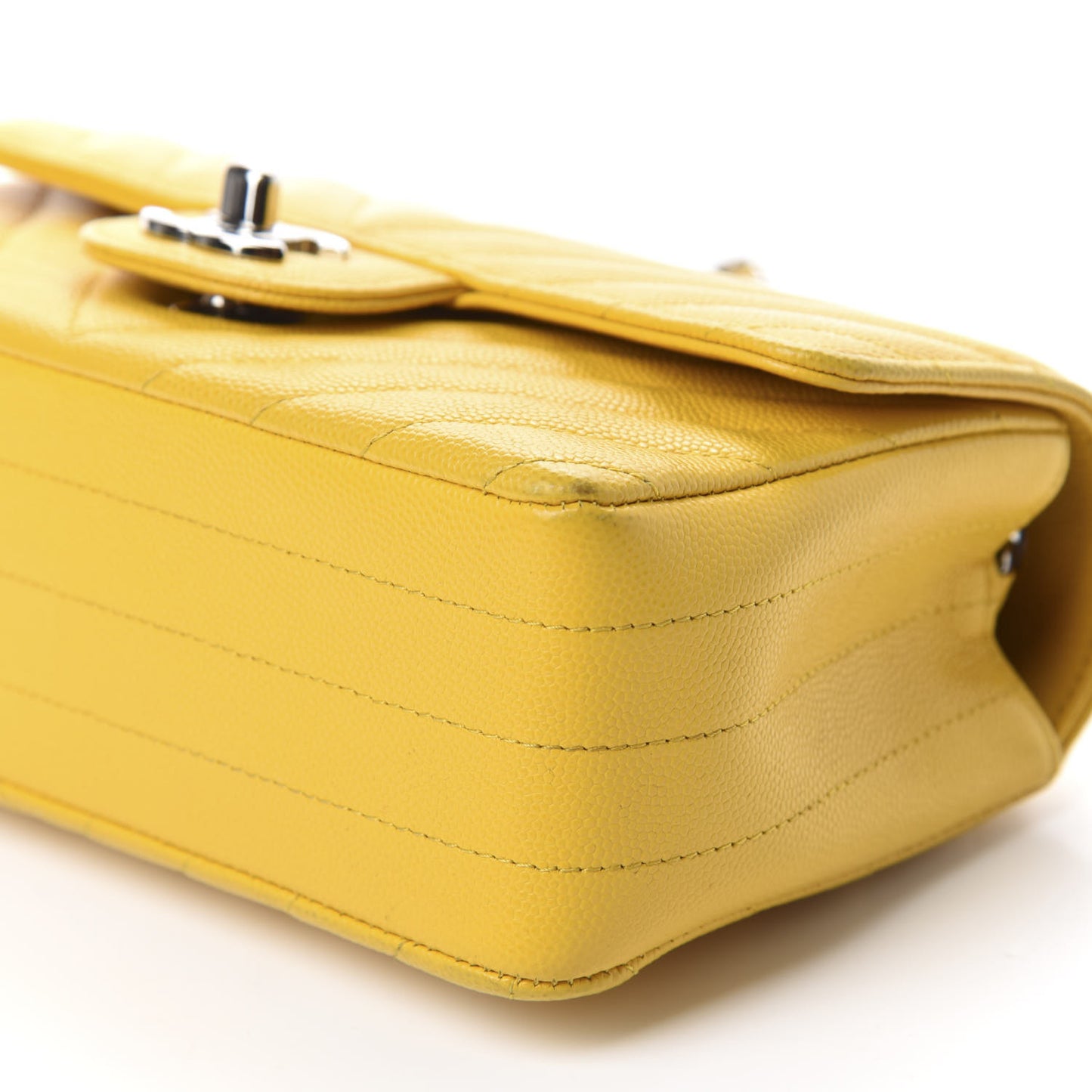 Caviar Chevron Quilted Mini Rectangular Flap Yellow