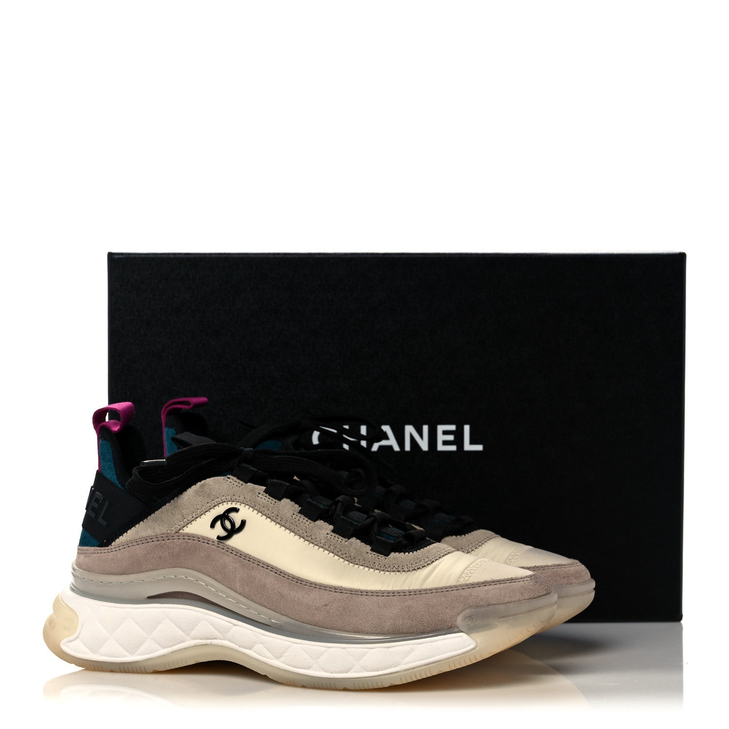 Chanel Suede Calfskin Nylon Grosgrain CC Sneakers 38 Beige Pink 7 of 7