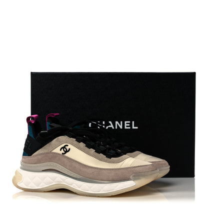Chanel Suede Calfskin Nylon Grosgrain CC Sneakers 38 Beige Pink 7 of 7