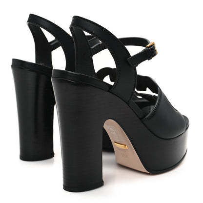 Gucci Cosmos Softy Calfskin Wooden Interlocking G Cut-Out 30/120mm Platform Sandals 38.5 Black 5 of 9