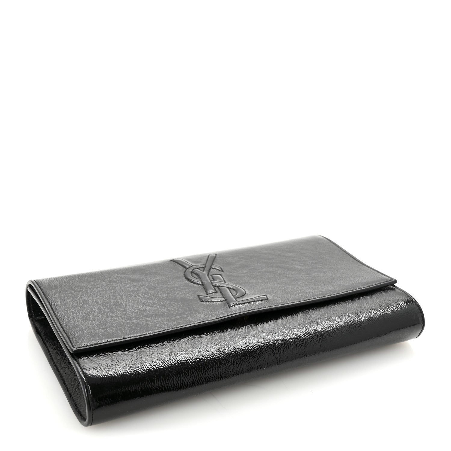 Saint Laurent Textured Patent Monogram Large Belle De Jour Clutch Black 4 of 6