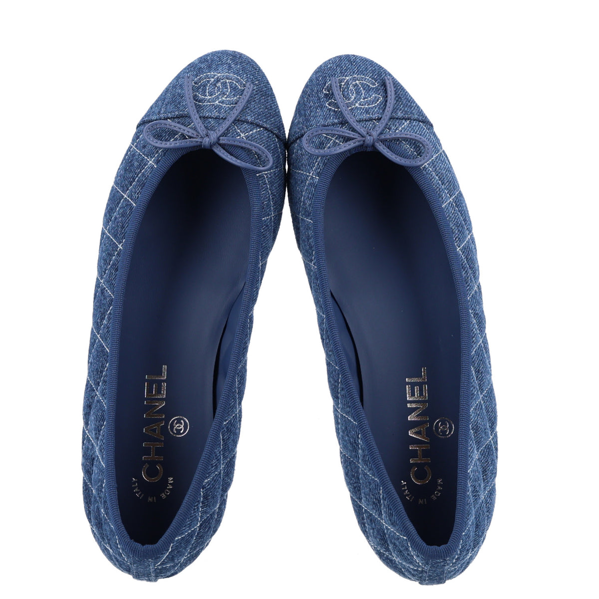 Chanel Washed Denim Quilted Cap Toe CC Ballerina Flats 39 Blue 3 of 10