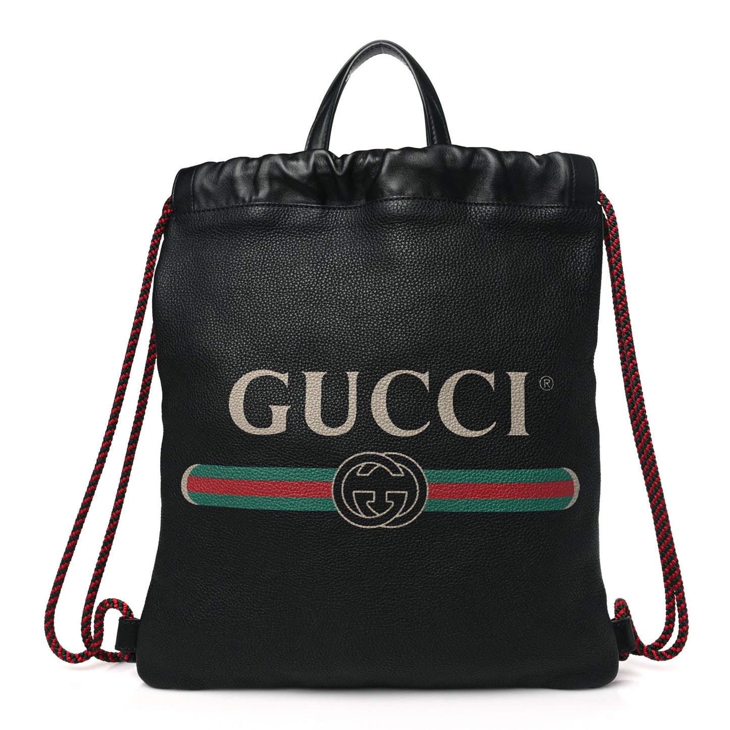 Calfskin Logo Drawstring Backpack Black