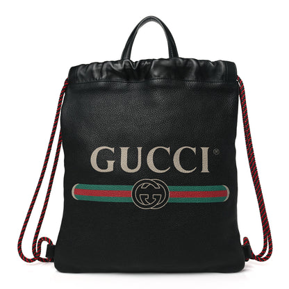 Gucci Calfskin Logo Drawstring Backpack Black 1 of 11