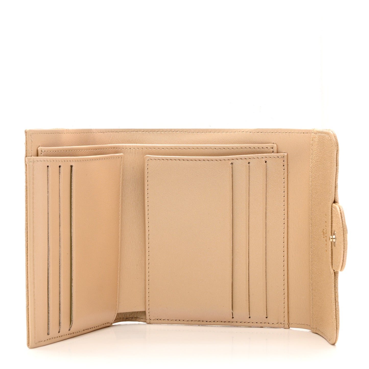 Iridescent Caviar Quilted Compact Flap Wallet Beige