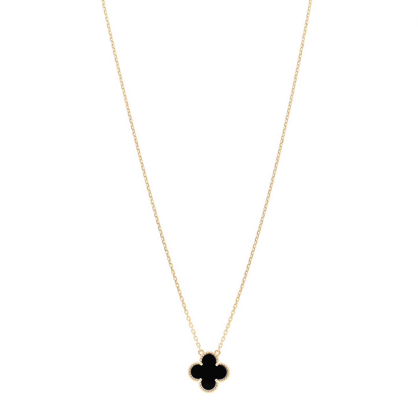 18K Yellow Gold Black Onyx Vintage Alhambra Pendant Necklace