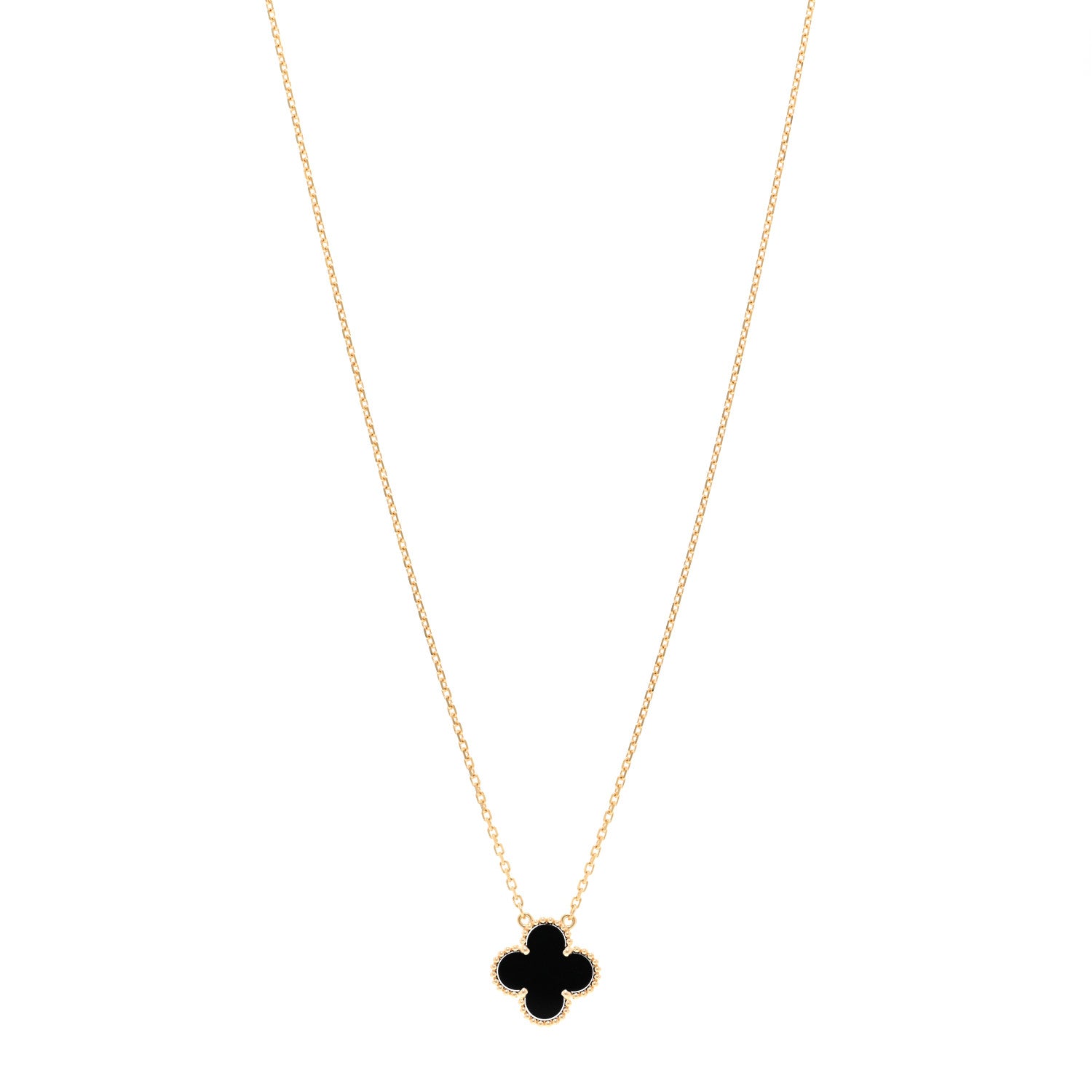 Van Cleef & Arpels 18K Yellow Gold Black Onyx Vintage Alhambra Pendant Necklace 1 of 4