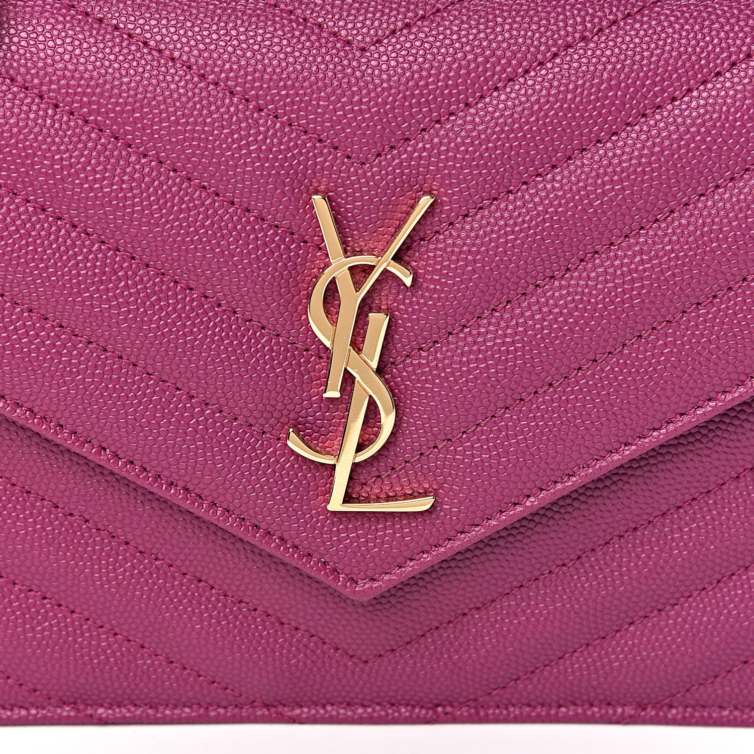 Saint Laurent Grain De Poudre Matelasse Chevron Monogram Envelope Chain Wallet Dark Grape 10 of 10