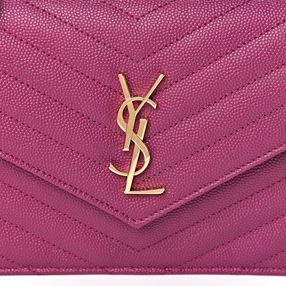Saint Laurent Grain De Poudre Matelasse Chevron Monogram Envelope Chain Wallet Dark Grape 10 of 10
