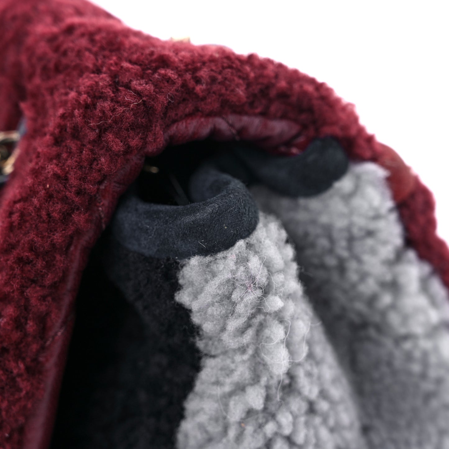 Shearling Sheepskin Quilted Tri-Color Flap Burgundy Black Grey