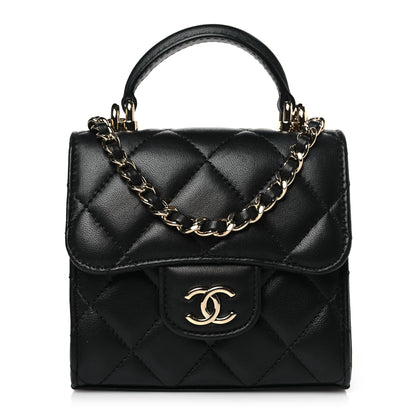 Chanel Lambskin Quilted Top Handle Flap Clutch With Chain Black 1 of 9