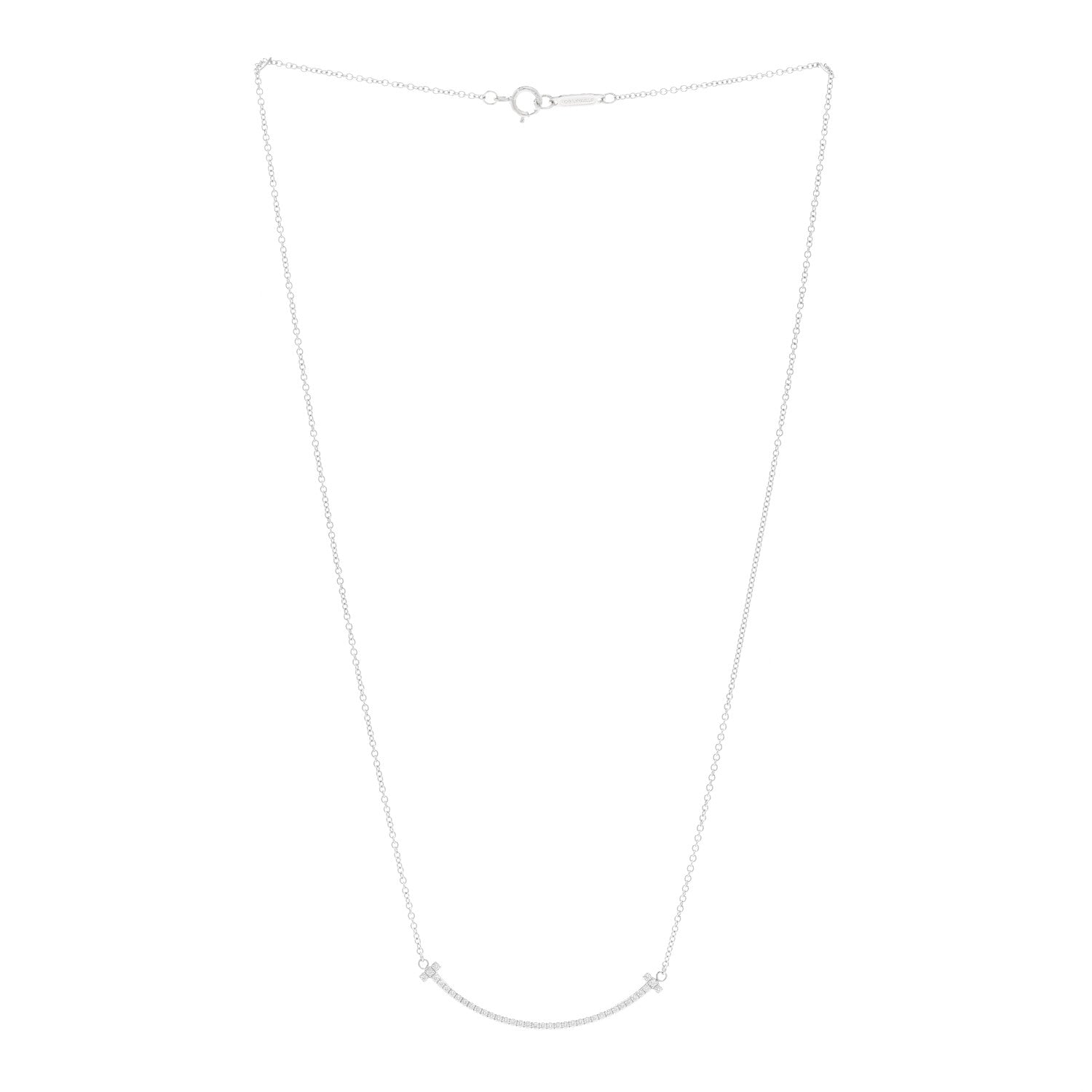Tiffany 18K White Gold Diamond Small T Smile Pendant Necklace 3 of 5