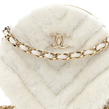Chanel Fur Chevron Quilted Round Clutch With Chain White 8 of 11
