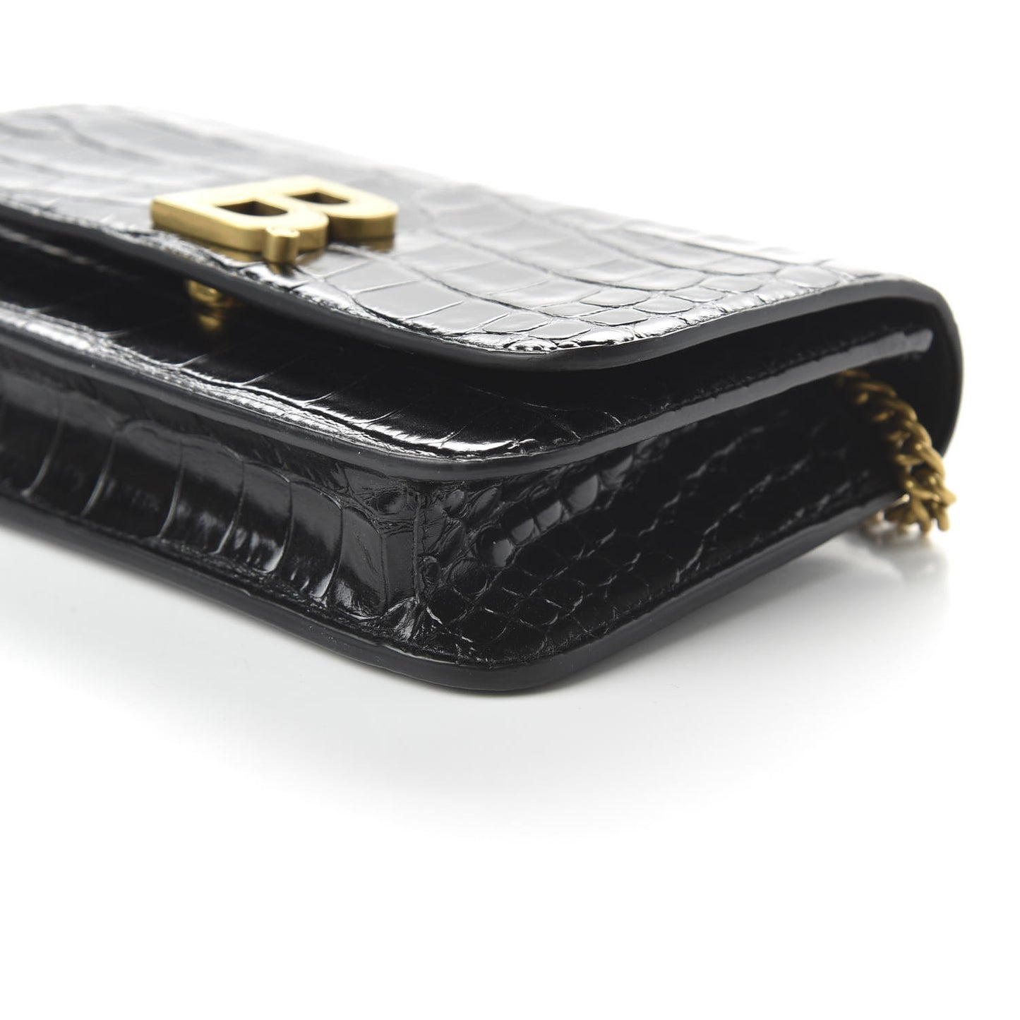 Crocodile Embossed Patent B Wallet On Chain Black